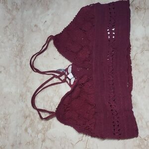 Lucky Brand red wine lace new cros back bralette size XS